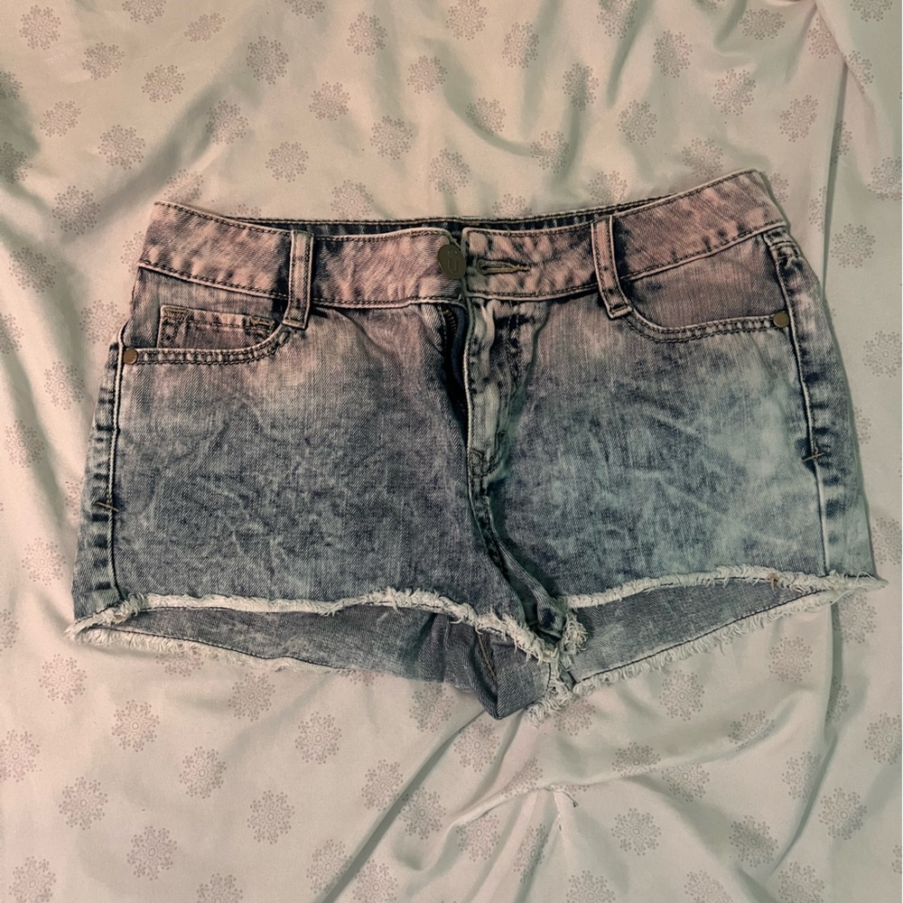 Pink-blue ombré denim shorts